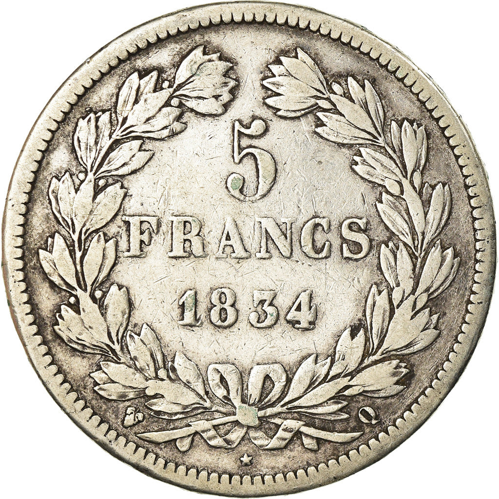 Monnaie, France, Louis-Philippe, 5 Francs, 1834, Perpignan, TB, Argent