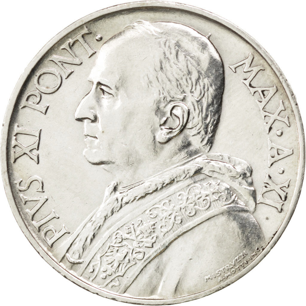 VATICAN CITY, 10 Lire, 1932, KM #8, AU(55-58), Silver, 27, 10.01