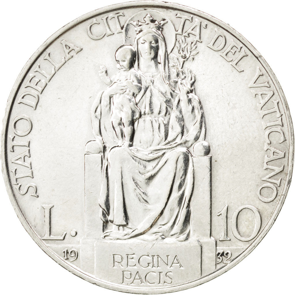 VATICAN CITY, 10 Lire, 1932, KM #8, AU(55-58), Silver, 27, 10.01