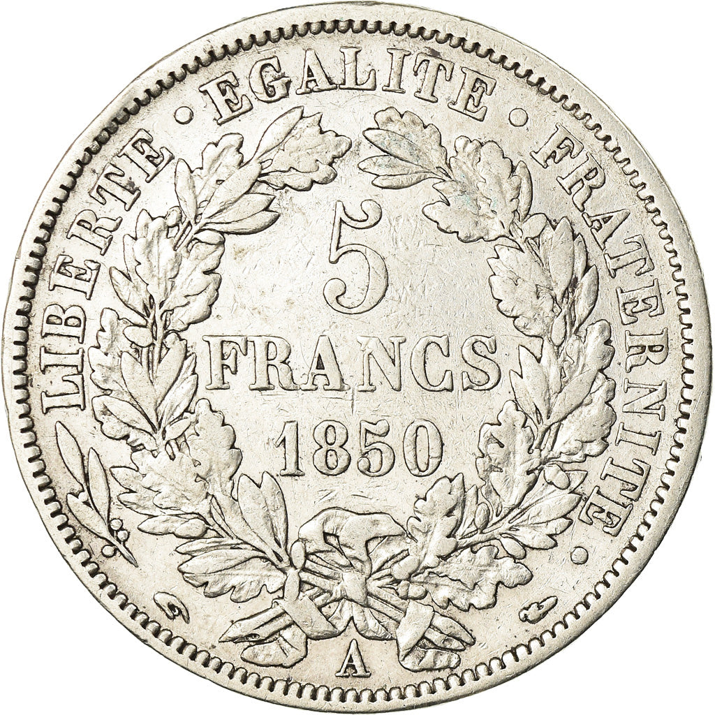 Moneta, Francia, Cérès, 5 Francs, 1850, Paris, MB+, Argento, KM:761.1