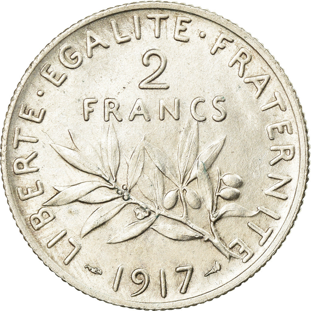 Coin, France, Semeuse, 2 Francs, 1917, Paris, AU(55-58), Silver, KM:845.1
