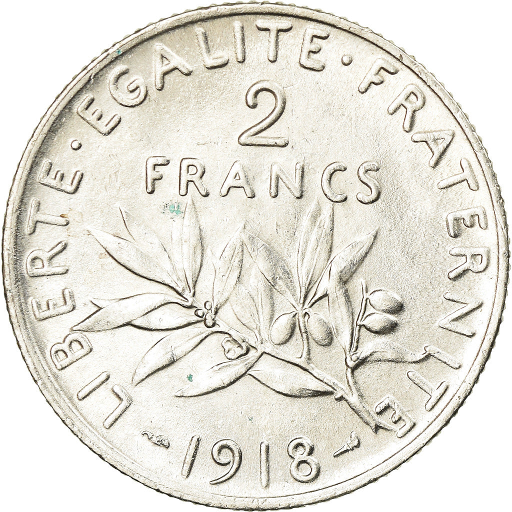 Coin, France, Semeuse, 2 Francs, 1918, Paris, AU(55-58), Silver, KM:845.1