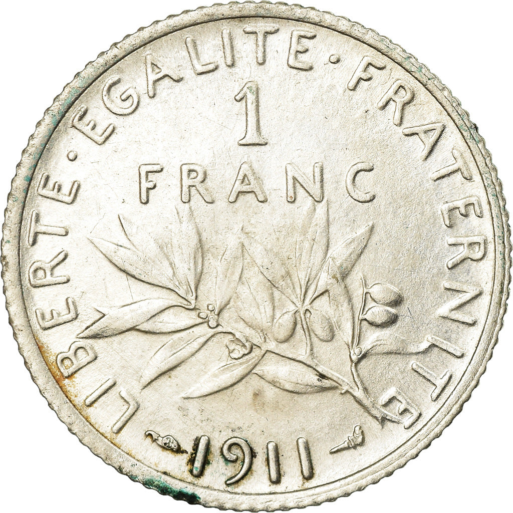 Coin, France, Semeuse, Franc, 1911, Paris, AU(50-53), Silver, KM:844.1