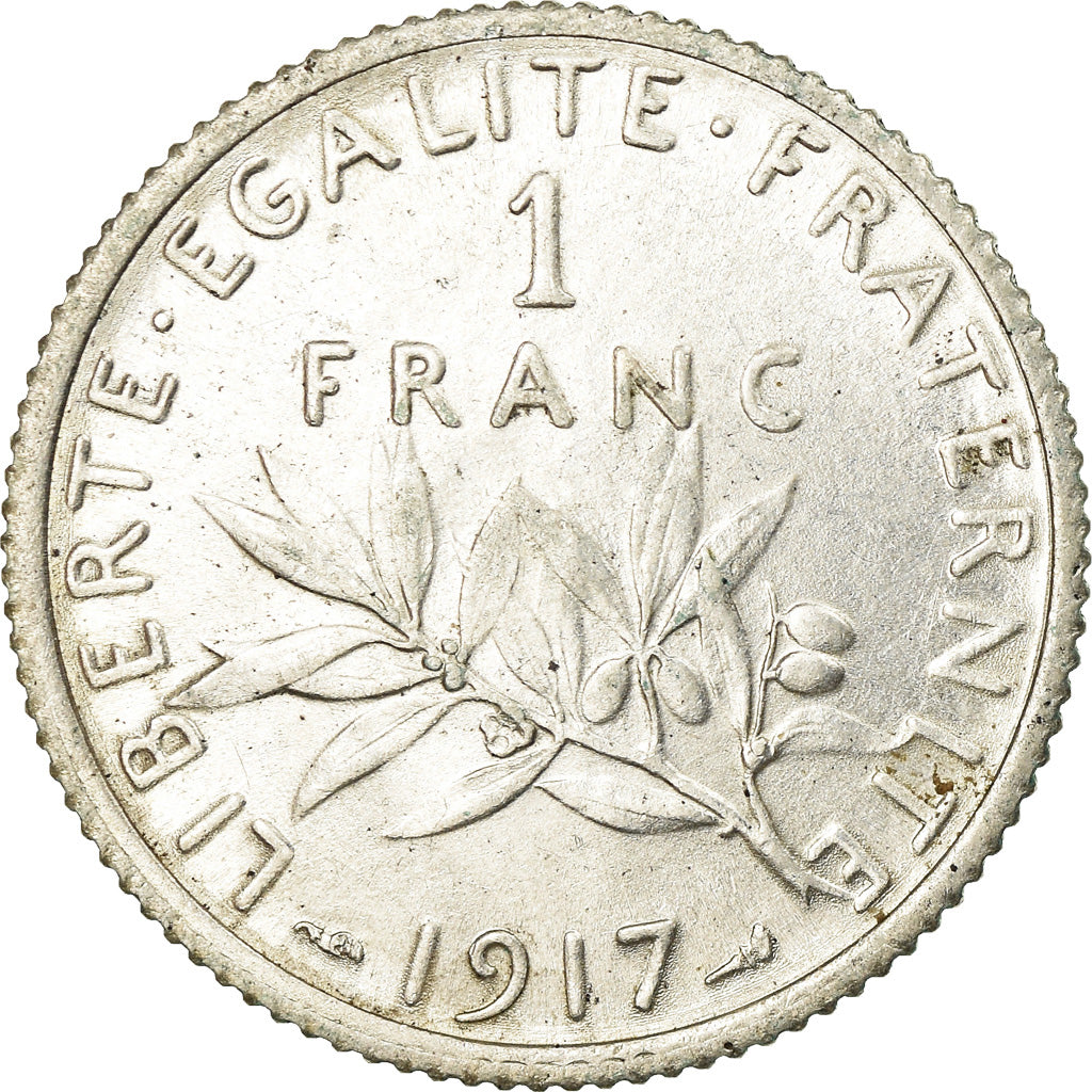 Coin, France, Semeuse, Franc, 1917, Paris, AU(55-58), Silver, KM:844.1