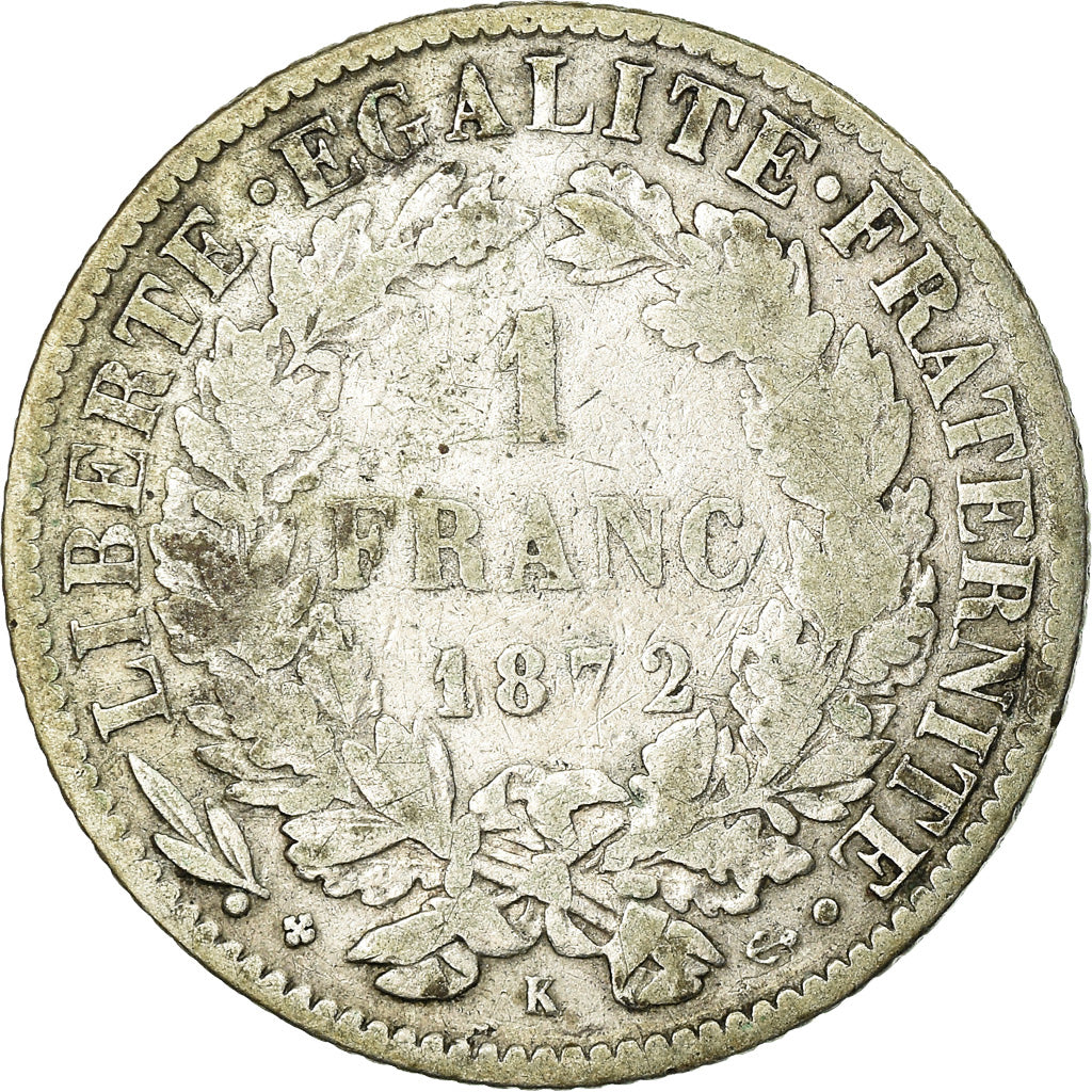 Monnaie, France, Cérès, Franc, 1872, Bordeaux, TB, Argent, Gadoury:465a