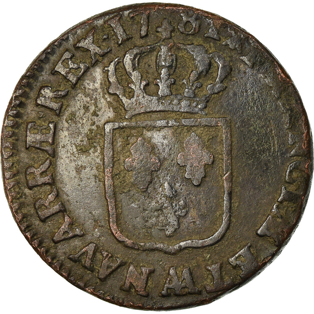 Moneta, Francia, Louis XVI, Sol ou sou, Sol, 1781, Metz, MB+, Rame, KM:578.2