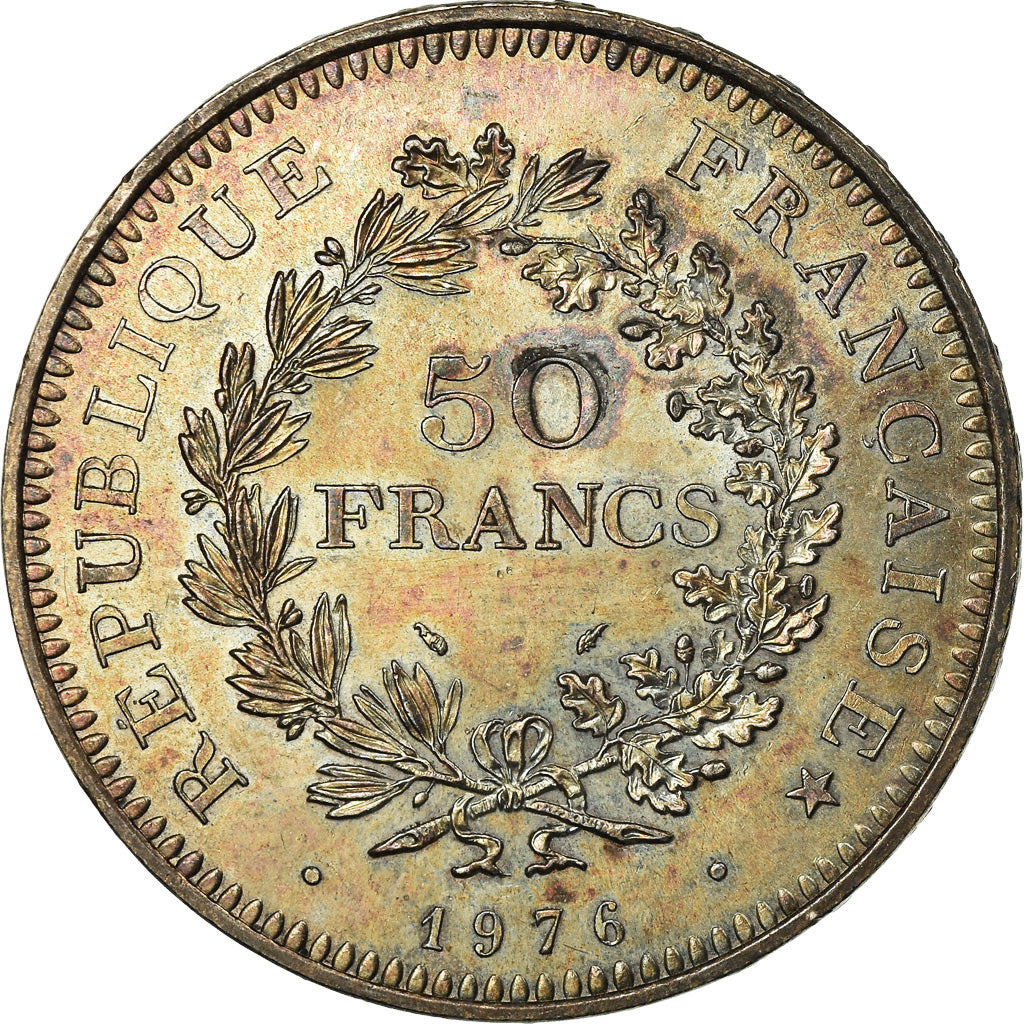 Coin, France, Hercule, 50 Francs, 1976, Paris, MS(60-62), Silver, KM:941.1