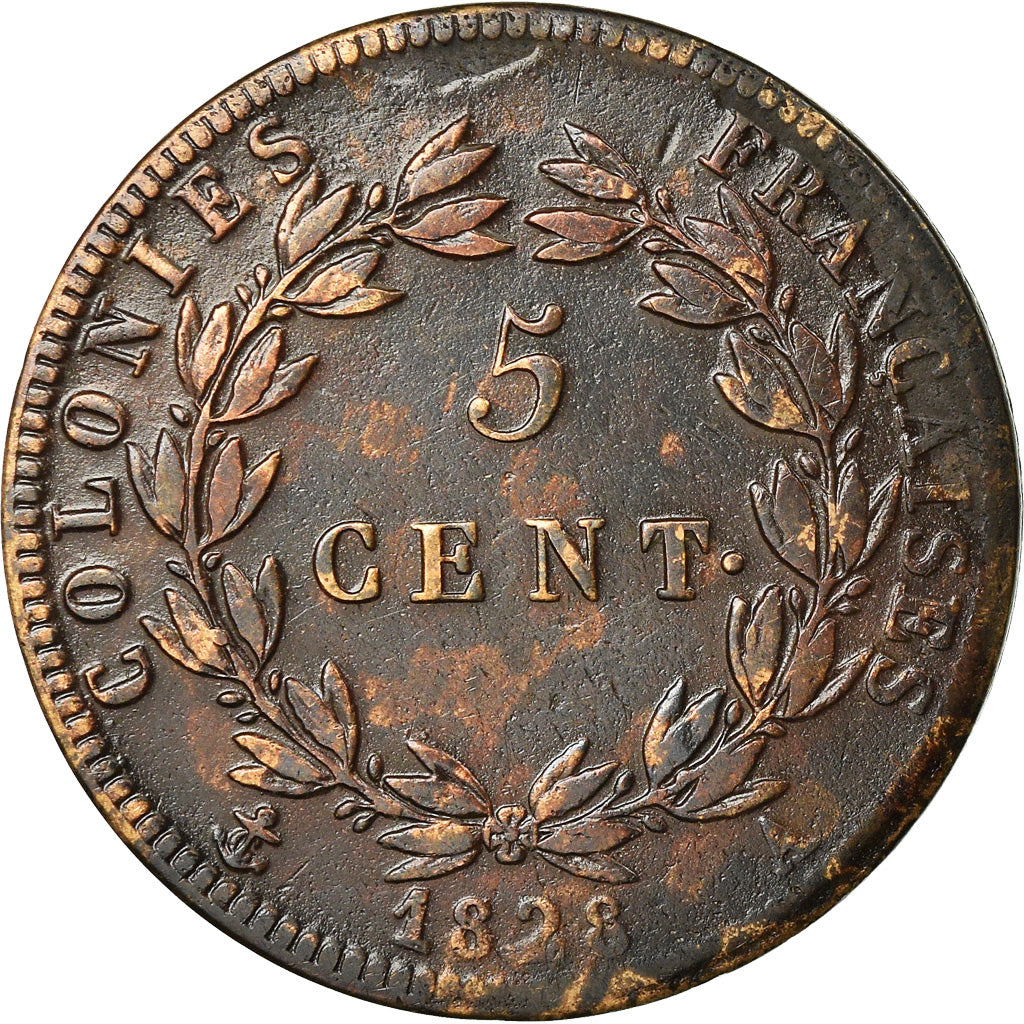 Moneta, Colonie francesi, Charles X, 5 Centimes, 1828, Paris, BB, Bronzo