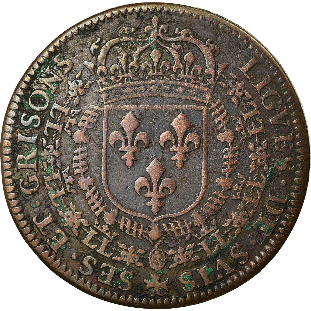 Switzerland, Token, Louis XIV, Canton des Grisons, VF(30-35), Copper