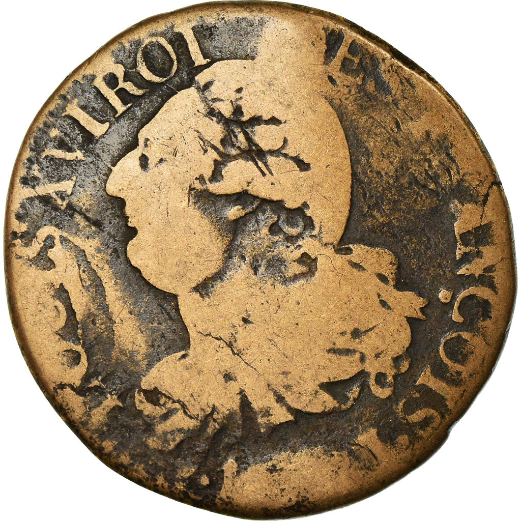 Moeda, França, Louis XVI, 3 deniers françois, 3 Deniers, Liard, 1792, Limoges