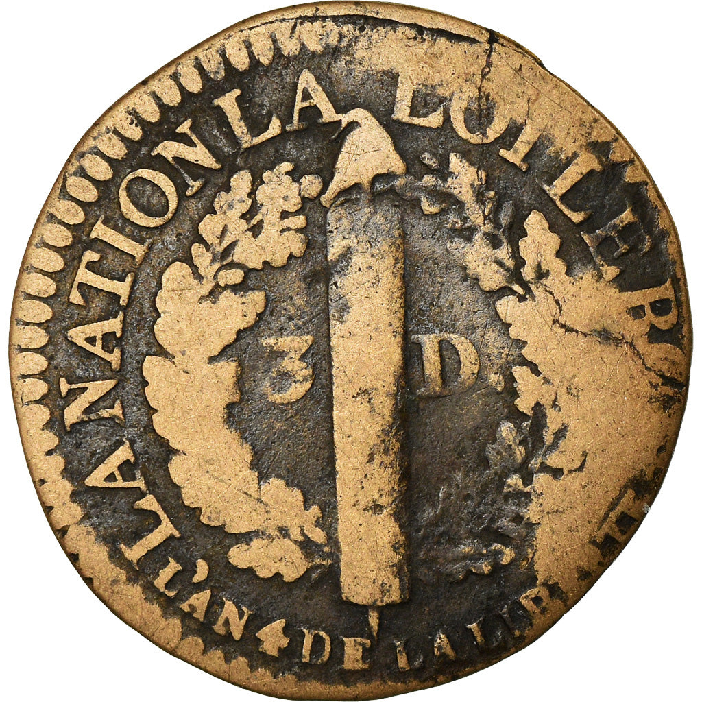 Moeda, França, Louis XVI, 3 deniers françois, 3 Deniers, Liard, 1792, Limoges
