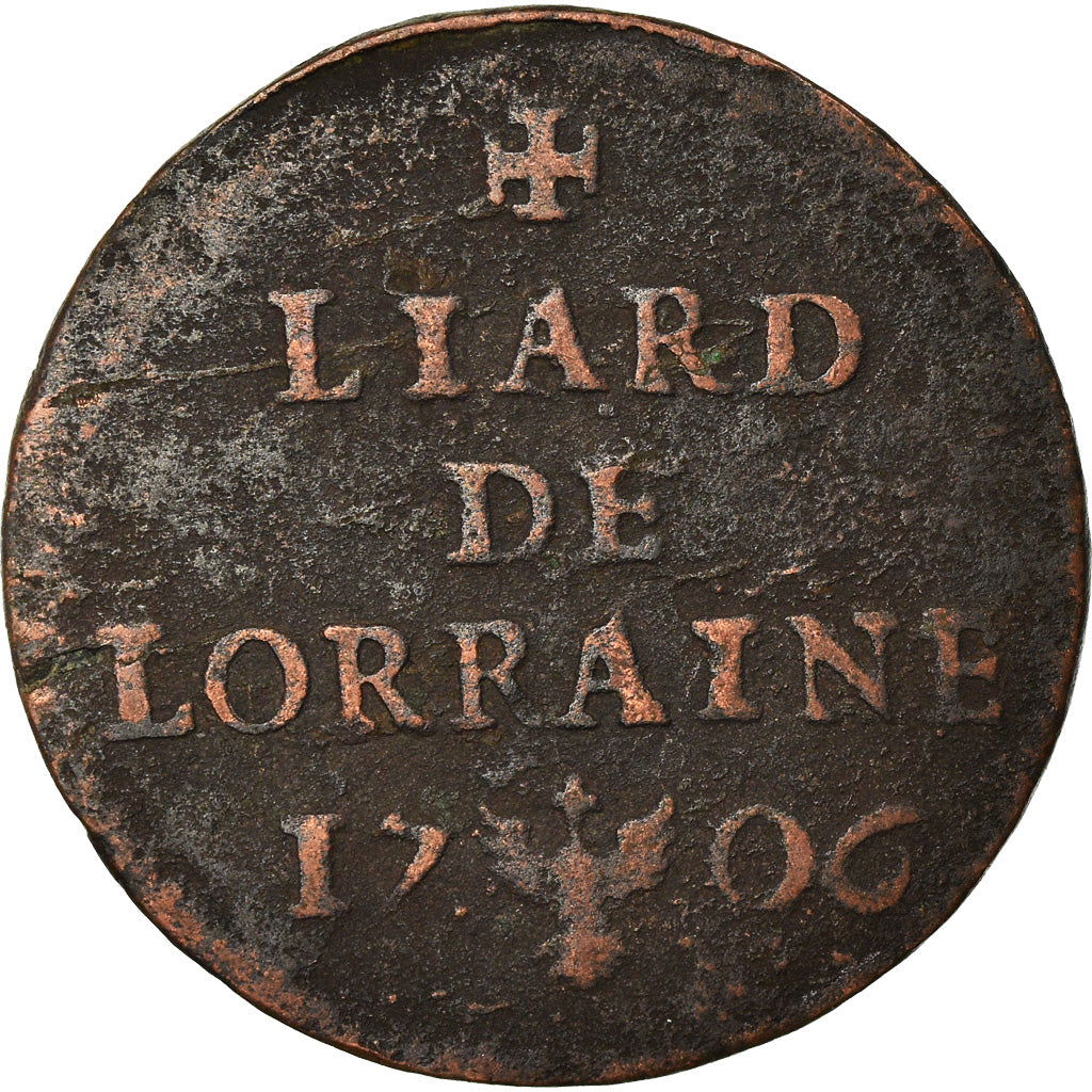 Coin, France, LORRAINE, Leopold I, Liard, 1706, Nancy, VF(20-25), Copper