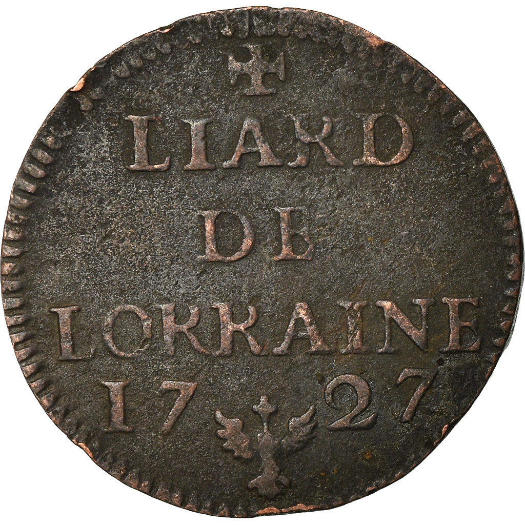 Coin, France, LORRAINE, Leopold I, Liard, 1727, Nancy, VF(30-35), Copper
