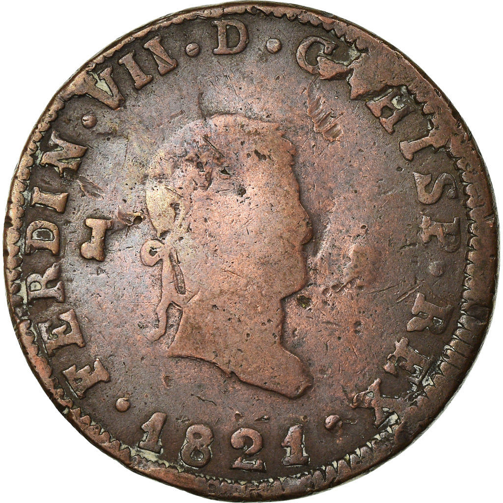 Coin, Spain, Ferdinand VII, 8 Maravedis, 1821, Jubia, VF(20-25), Copper, KM:491