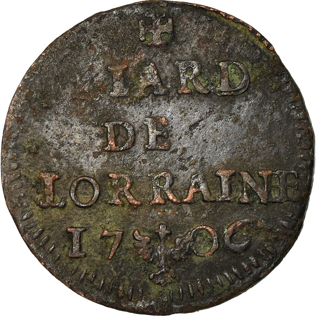 Coin, France, LORRAINE, Leopold I, Liard, 1706, Nancy, VF(30-35), Copper