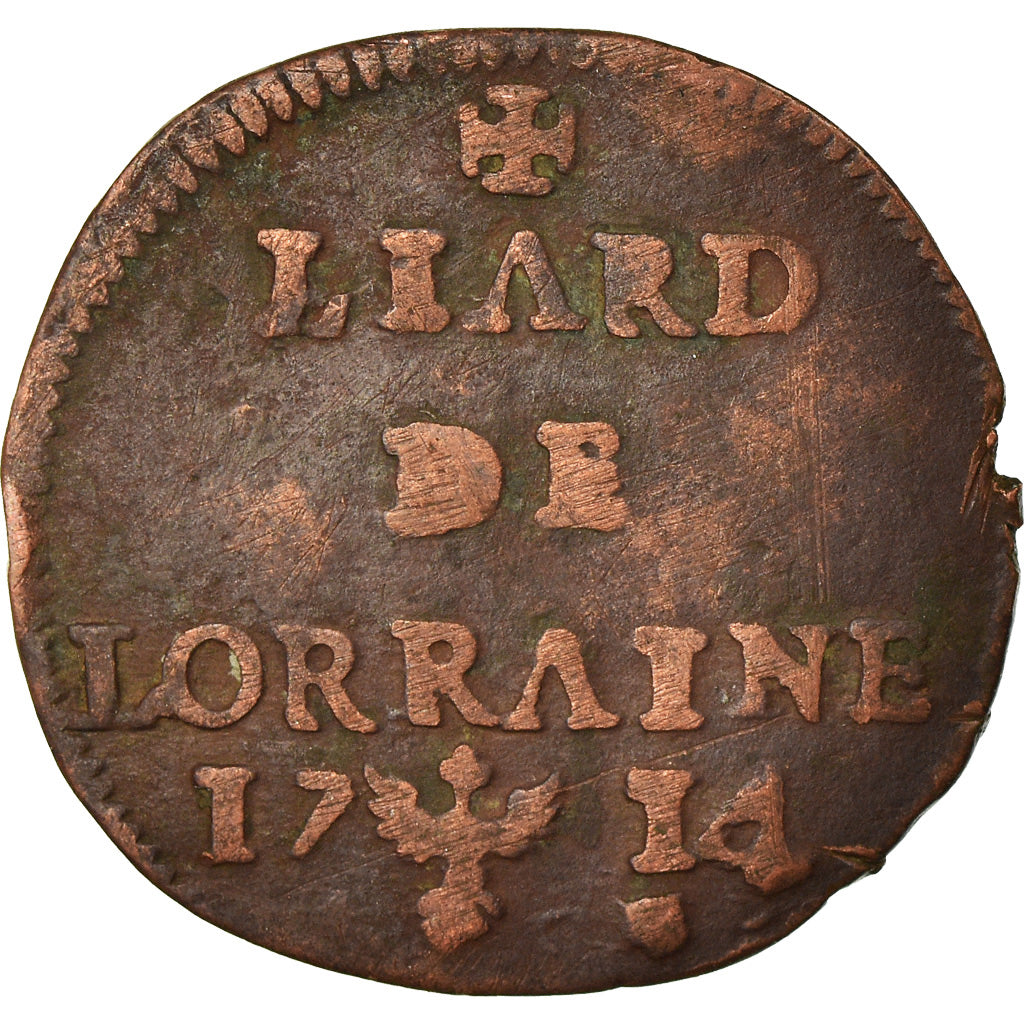 Monnaie, France, LORRAINE, Leopold I, Liard, 1714, Nancy, TB, Cuivre