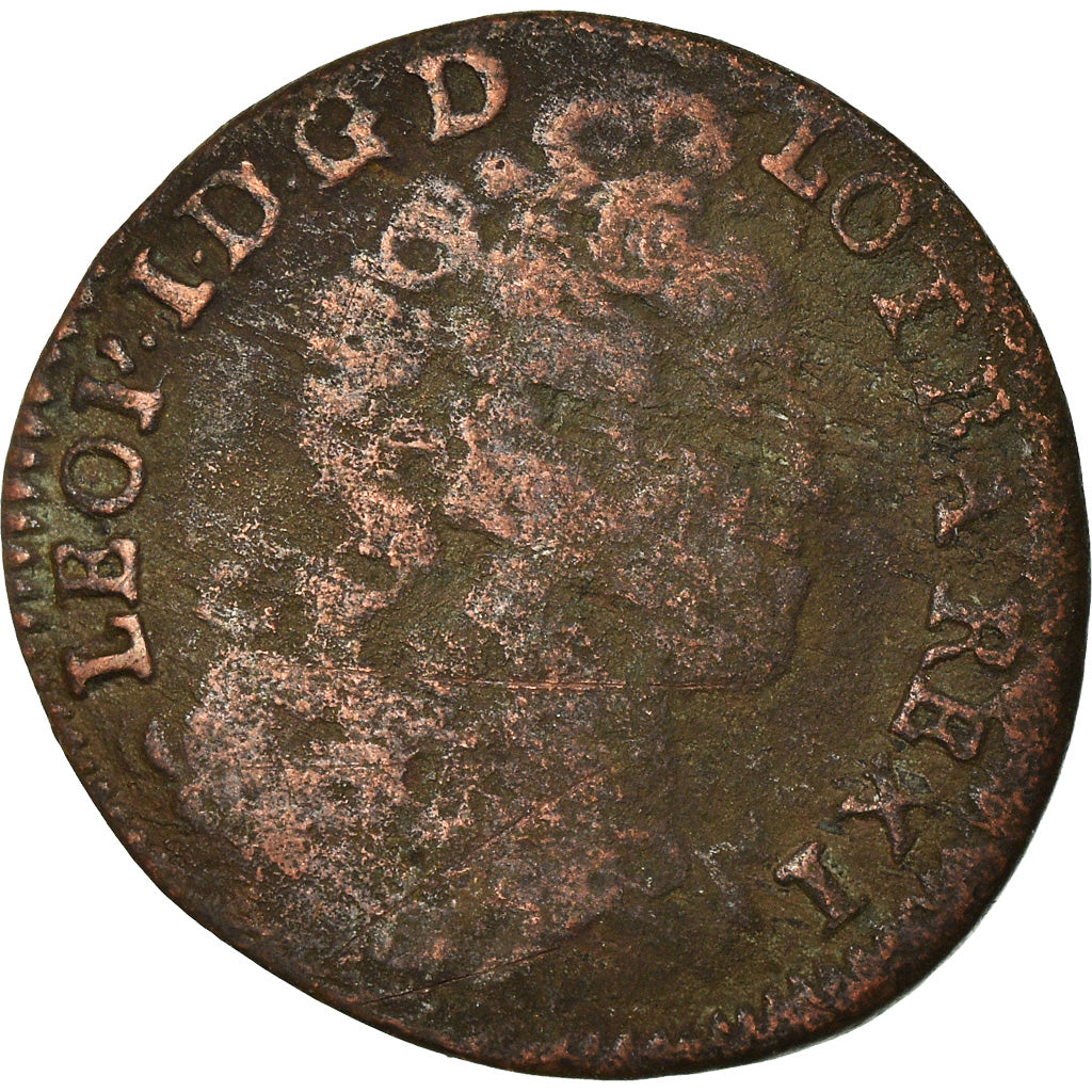 Coin, France, LORRAINE, Leopold I, Liard, 1715, Nancy, VF(20-25), Copper