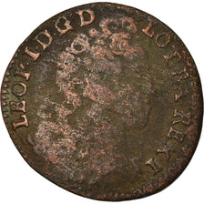 Coin, France, LORRAINE, Leopold I, Liard, 1715, Nancy, VF(20-25), Copper