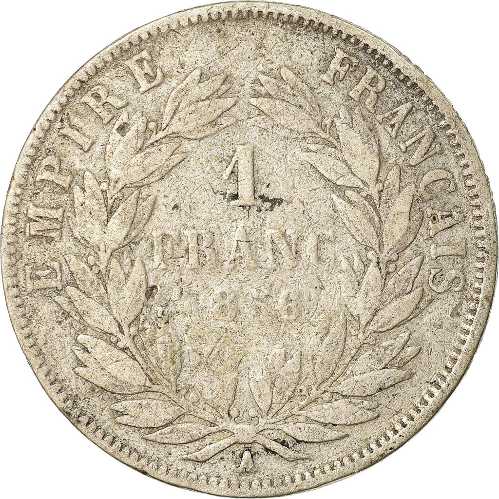 Moeda, França, Napoleon III, Napoléon III, Franc, 1856, Paris, VG(8-10)