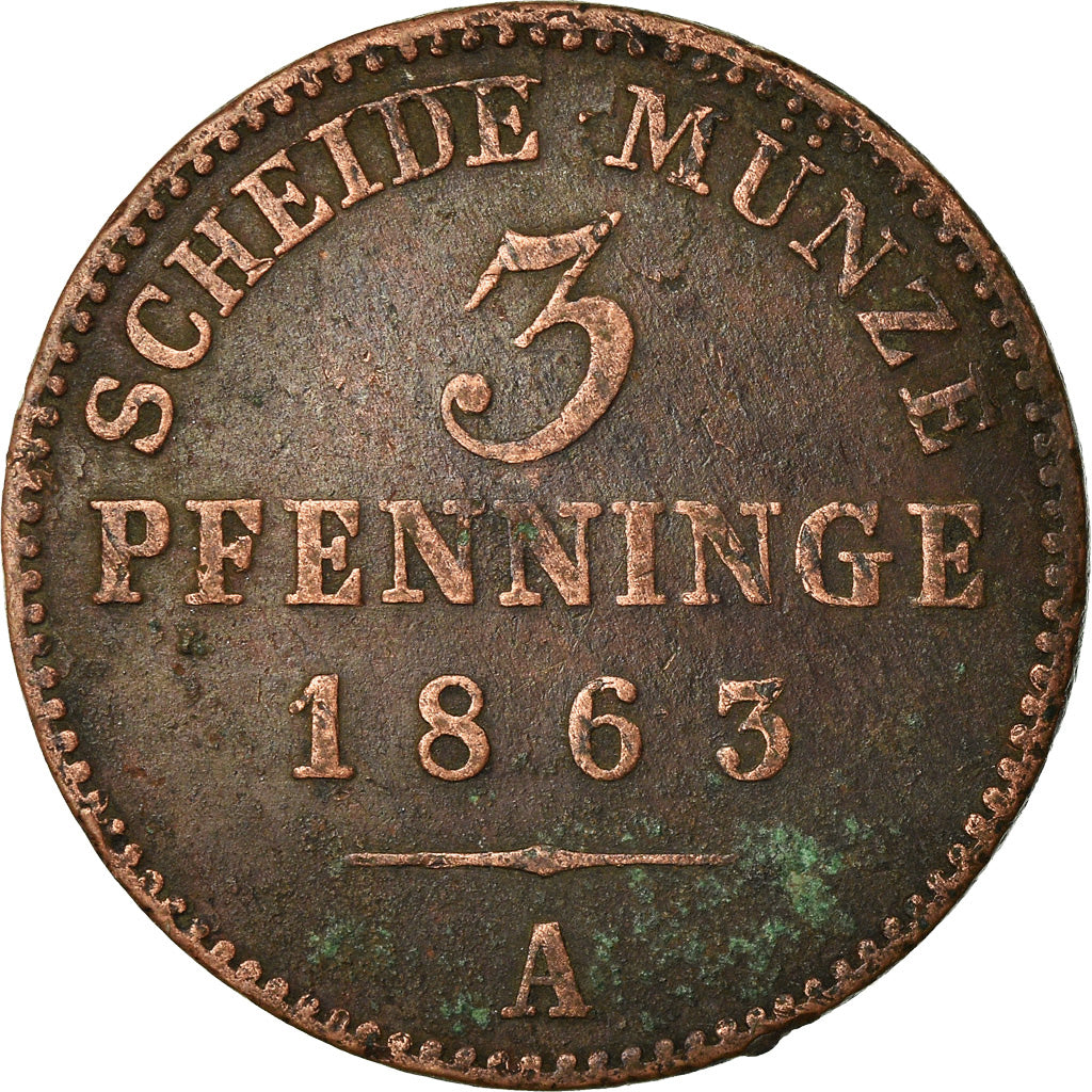 Moneta, Landy niemieckie, PRUSSIA, Wilhelm I, 3 Pfennig, 1863, VF(30-35)
