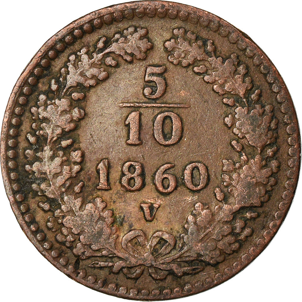 Coin, Austria, Franz Joseph I, 5/10 Kreuzer, 1860, Venice, EF(40-45), Copper