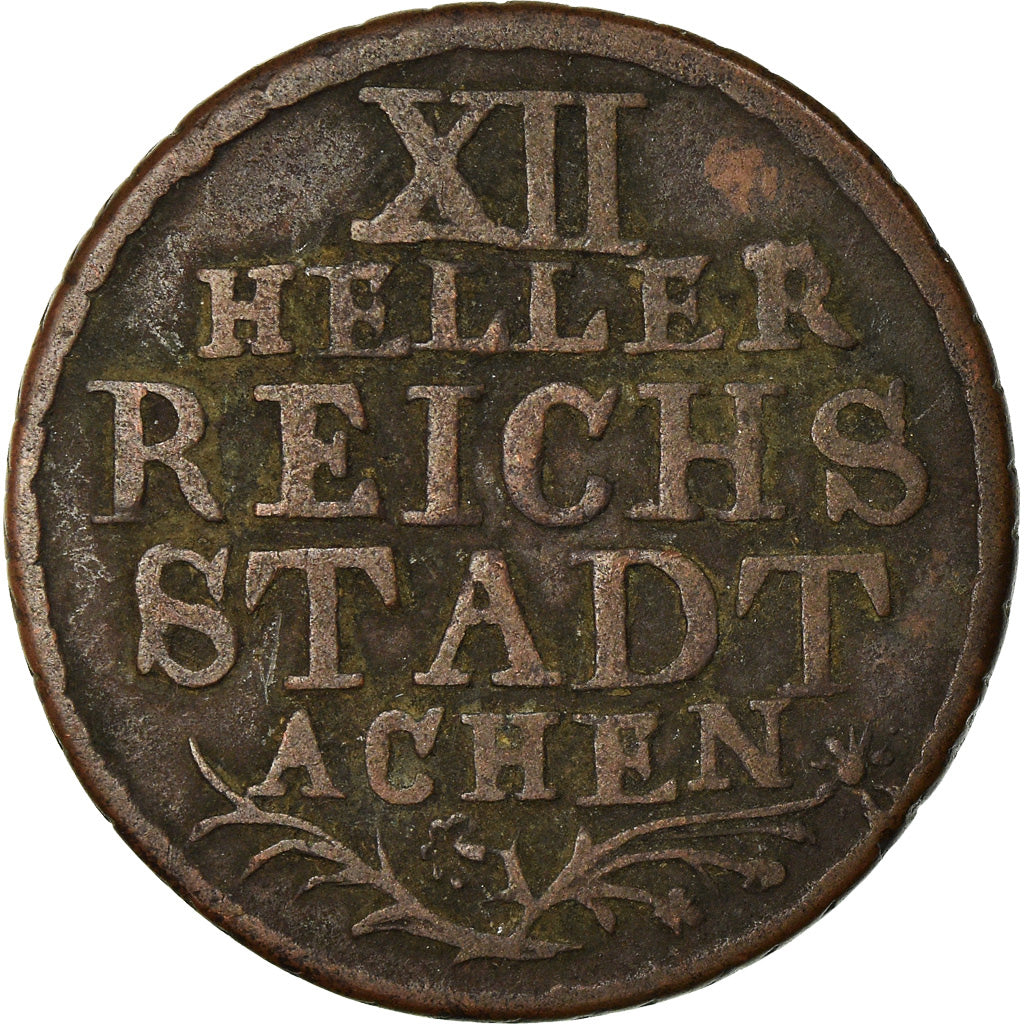 Coin, German States, AACHEN, 12 Heller, 1765, VF(30-35), Copper, KM:51