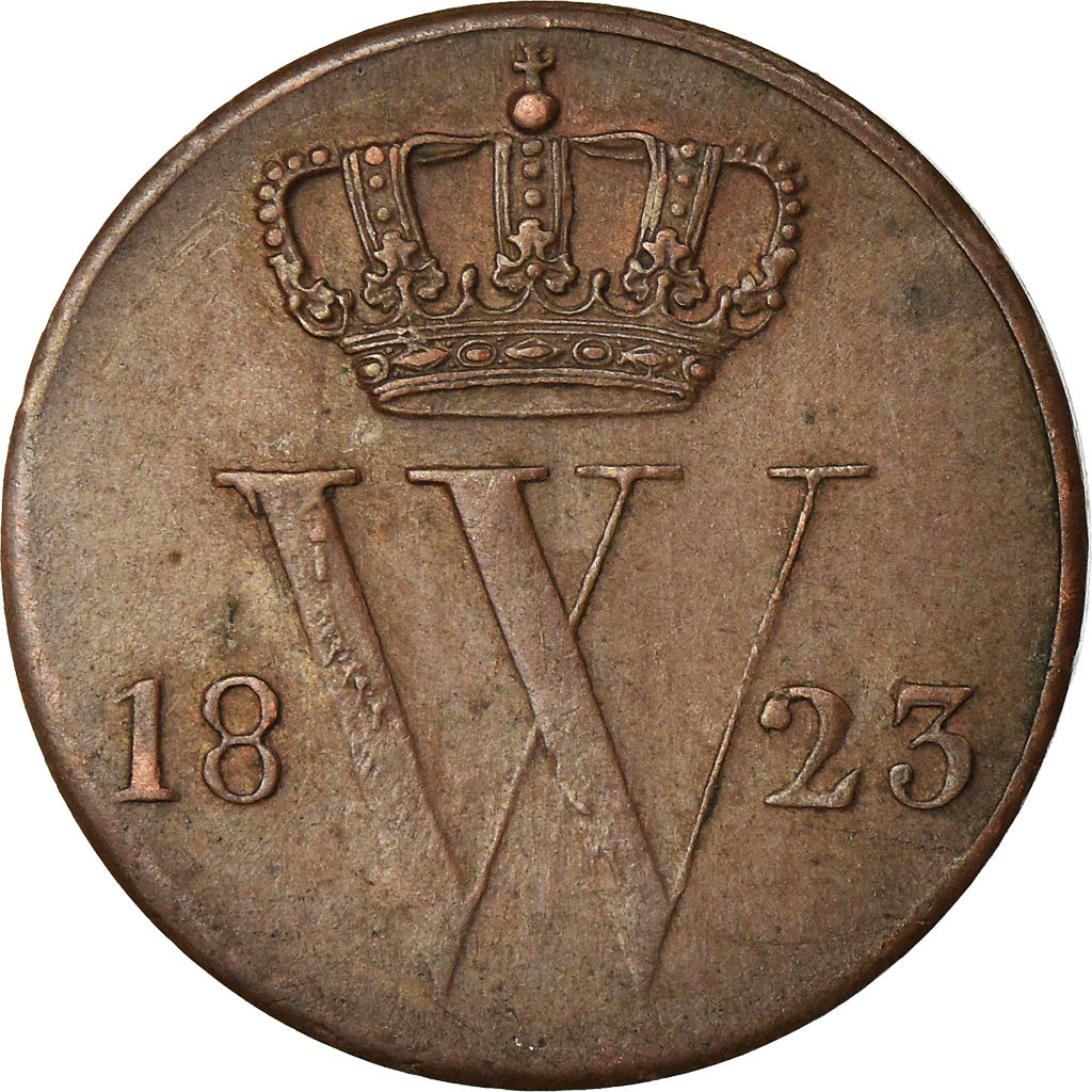 Coin, Netherlands, William I, 1/2 Cent, 1823, Brussels, AU(50-53), Copper, KM:51