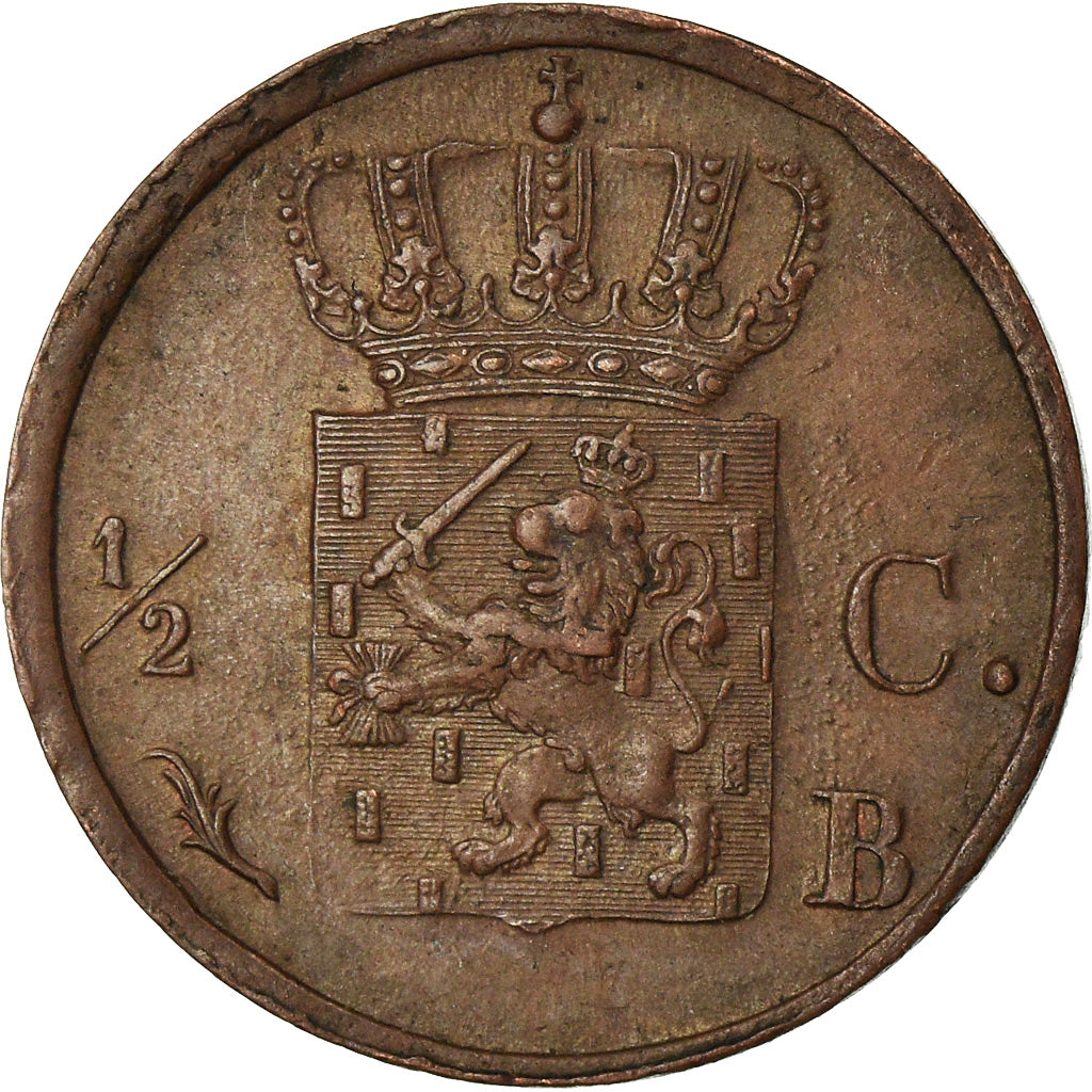 Coin, Netherlands, William I, 1/2 Cent, 1823, Brussels, AU(50-53), Copper, KM:51
