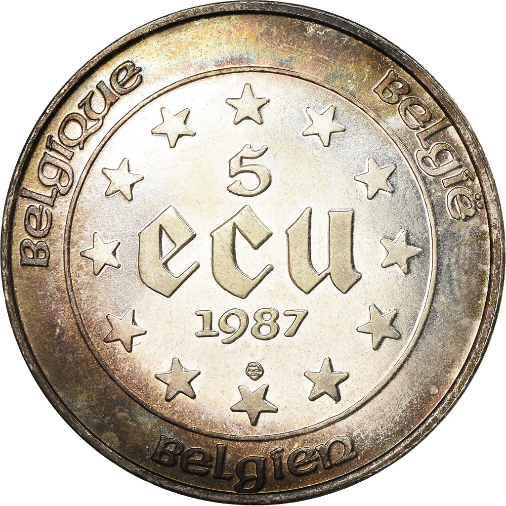 Coin, Belgium, 5 Ecu, 1987, AU(50-53), Silver, KM:166