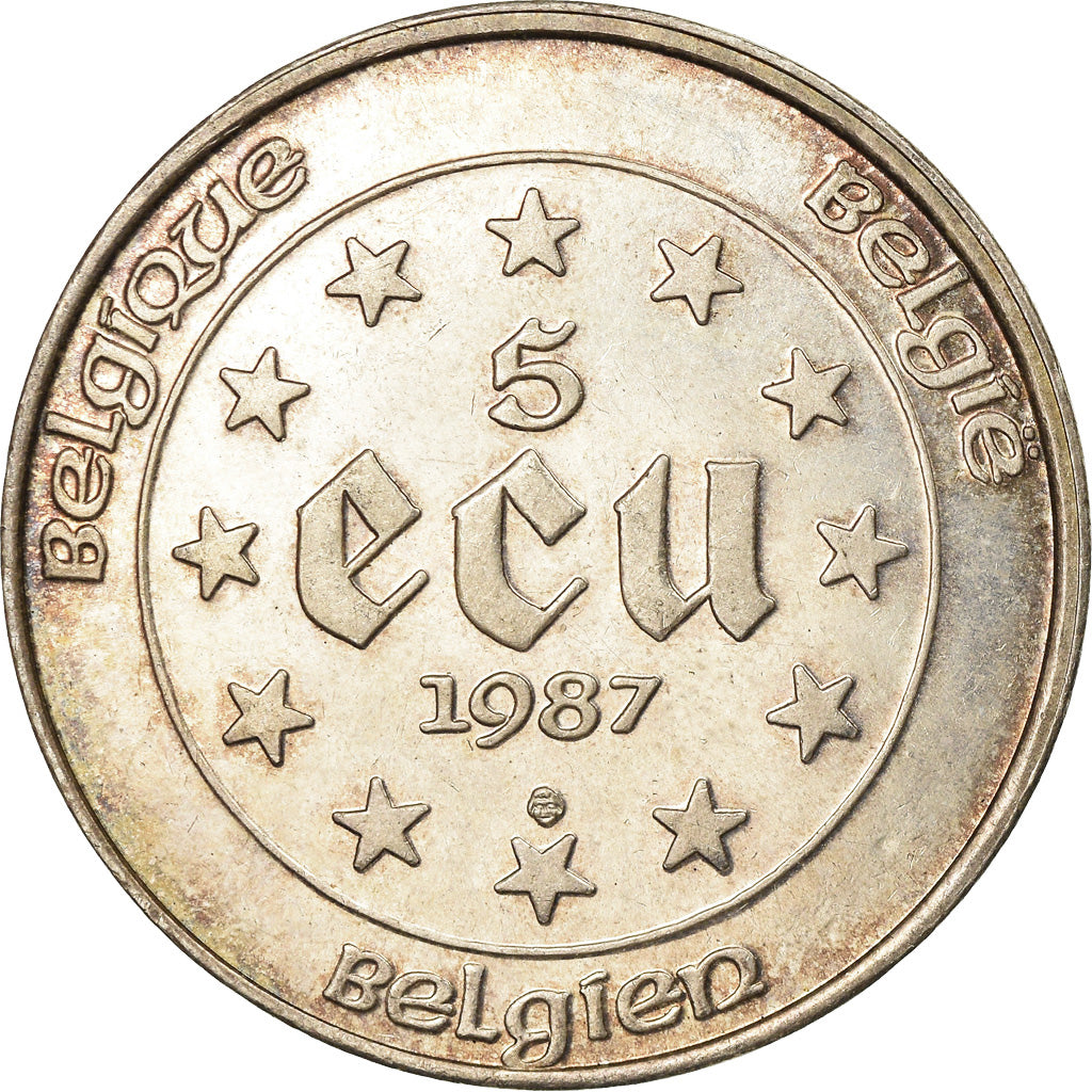 Coin, Belgium, 5 Ecu, 1987, AU(50-53), Silver, KM:166