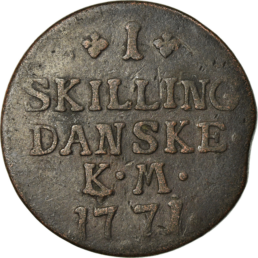 Coin, Denmark, Christian VII, Skilling, 1771, Copenhagen, F(12-15), Copper