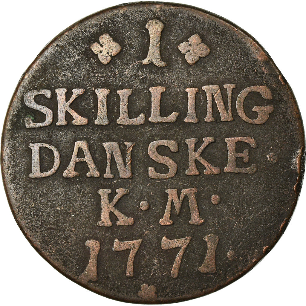 Coin, Denmark, Christian VII, Skilling, 1771, Copenhagen, VF(20-25), Copper