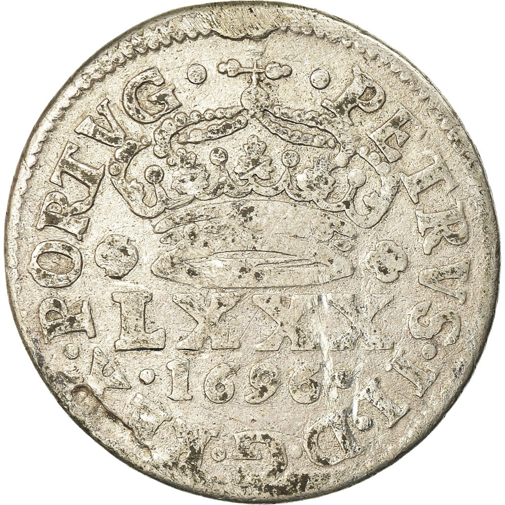 Munten, Portugal, Pedro II, 80 Reis, LXXX; Tostao, 1696, Porto, FR, Zilver