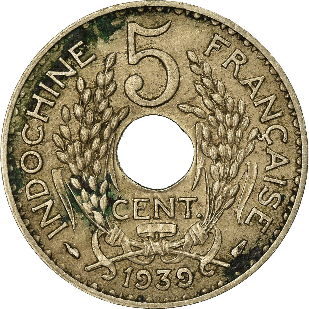Moneda, INDOCHINA FRANCESA, 5 Cents, 1939, Paris, MBC, Níquel - latón