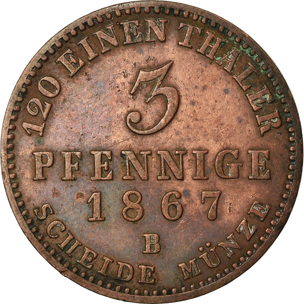 Moneta, Stati tedeschi, ANHALT-BERNBURG, Alexander Carl, 3 Pfennige, 1867, BB
