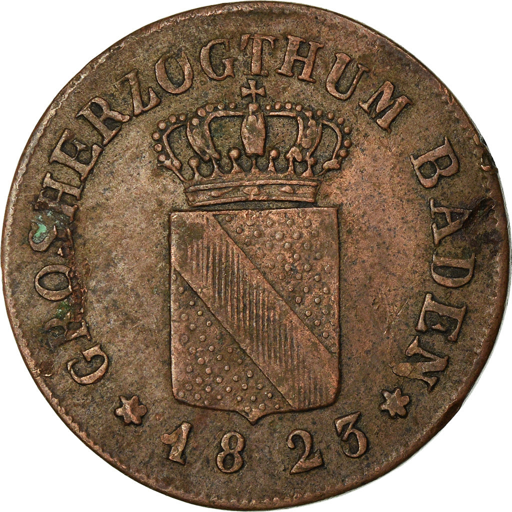 Moneta, Stati tedeschi, BADEN, Ludwig I, 1/2 Kreuzer, 1823, BB, Rame, KM:186