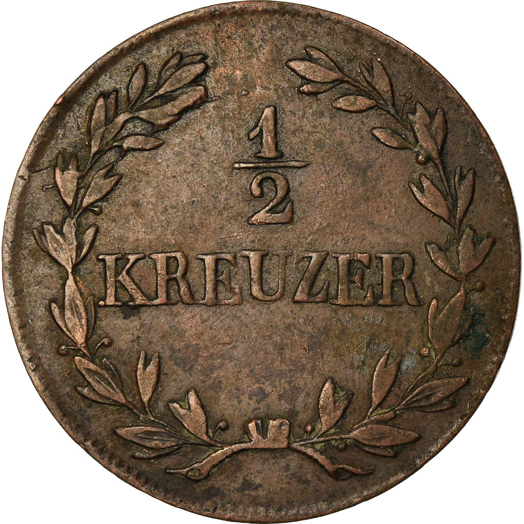 Moneta, Stati tedeschi, BADEN, Ludwig I, 1/2 Kreuzer, 1823, BB, Rame, KM:186