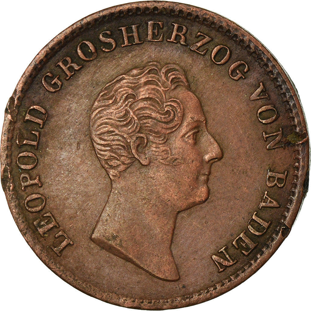 Monnaie, Etats allemands, BADEN, Leopold I, Kreuzer, 1843, TTB, Cuivre, KM:203