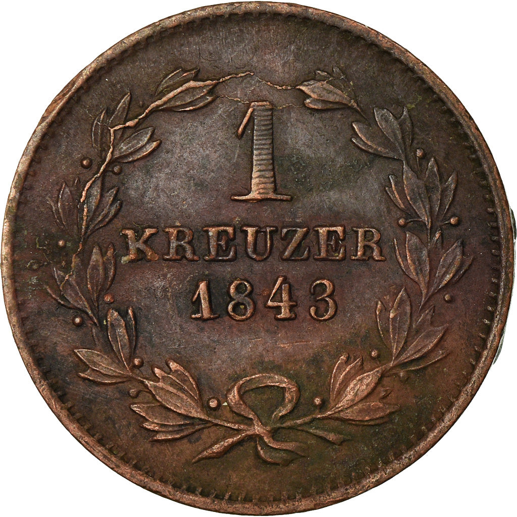 Monnaie, Etats allemands, BADEN, Leopold I, Kreuzer, 1843, TTB, Cuivre, KM:203