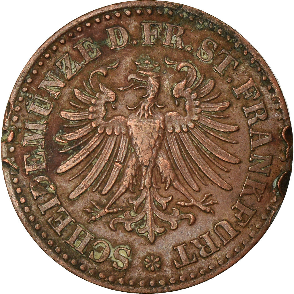 Coin, German States, FRANKFURT AM MAIN, Heller, 1859, EF(40-45), Copper, KM:356