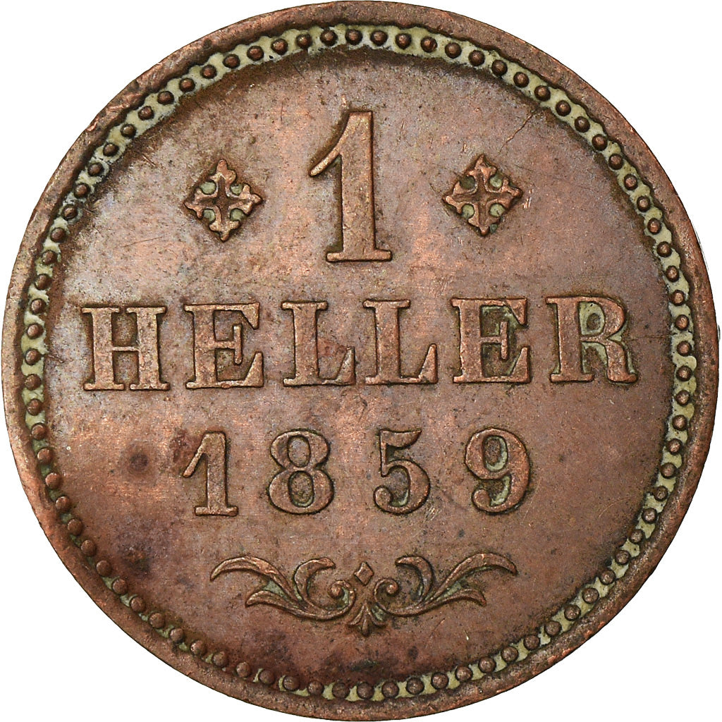 Coin, German States, FRANKFURT AM MAIN, Heller, 1859, EF(40-45), Copper, KM:356
