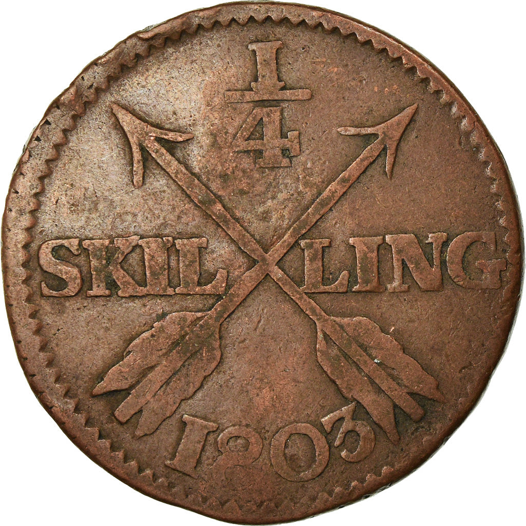 Coin, Sweden, Gustaf IV Adolf, 1/4 Skilling, 1803, VF(30-35), Copper, KM:564