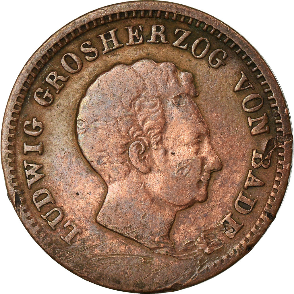 Monnaie, Etats allemands, BADEN, Ludwig I, Kreuzer, 1830, TB+, Cuivre, KM:189
