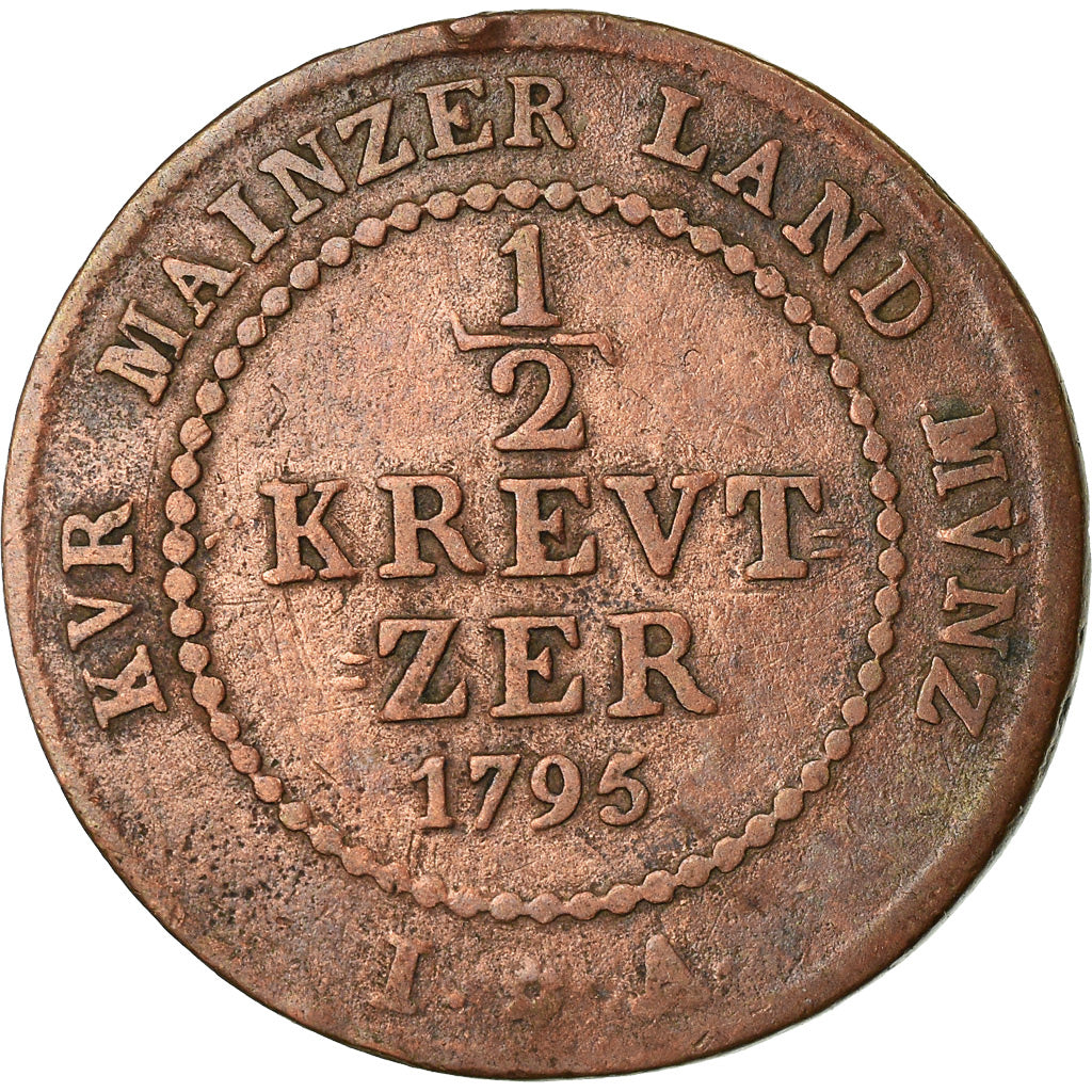 Monnaie, Etats allemands, MAINZ, Friedrich Karl Josef, 1/2 Kreutzer, 1795, TB