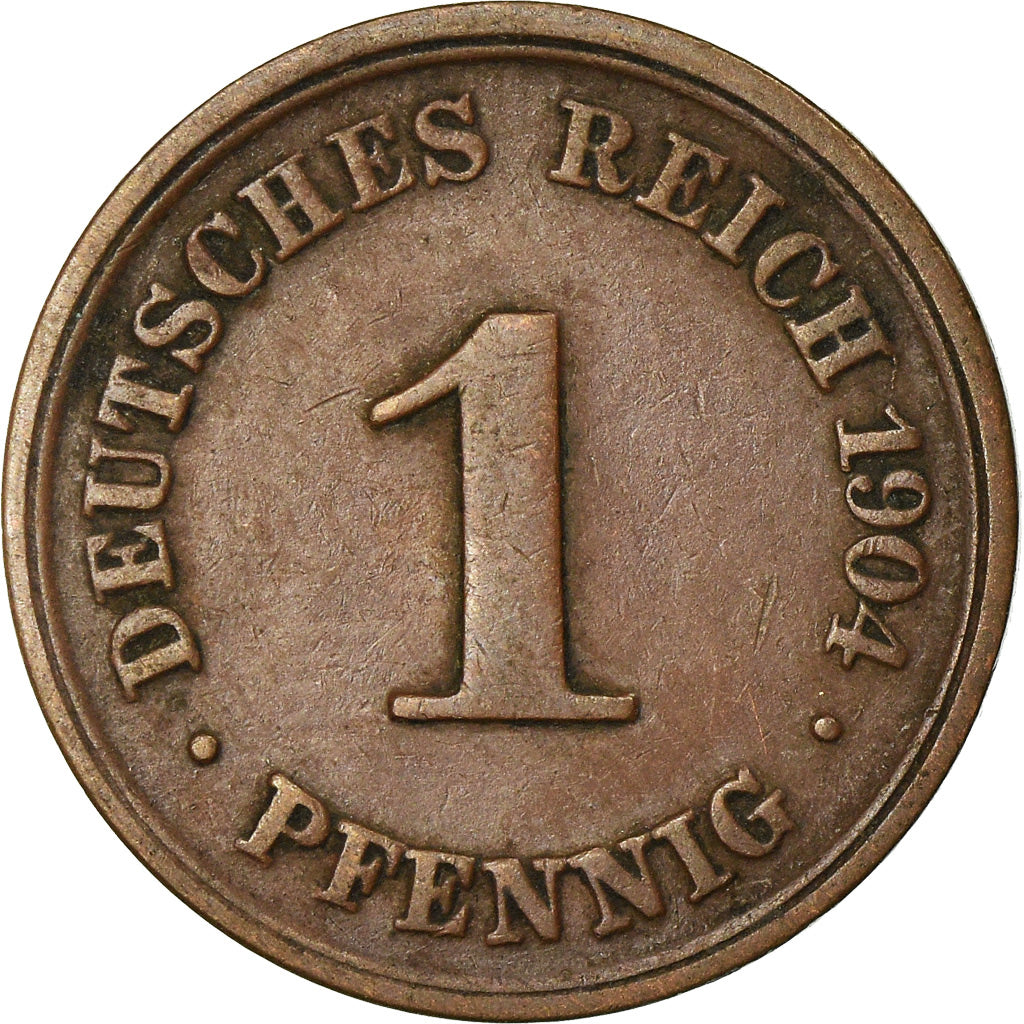 Coin, GERMANY - EMPIRE, Wilhelm II, Pfennig, 1904, Stuttgart, EF(40-45), Copper