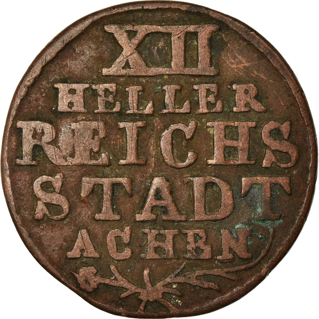Moneta, Stati tedeschi, AACHEN, 12 Heller, 1767, MB+, Rame, KM:51