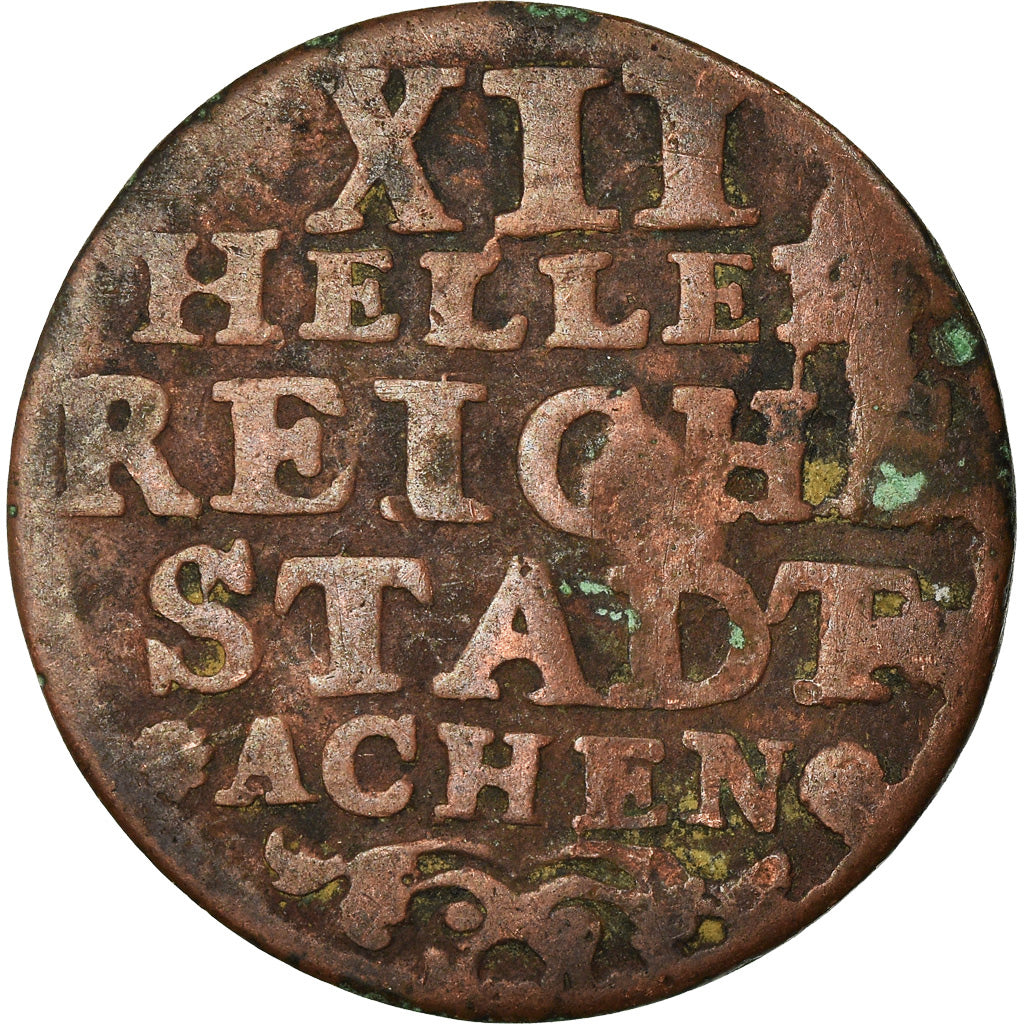 Coin, German States, AACHEN, 12 Heller, 1759, VF(20-25), Copper, KM:51