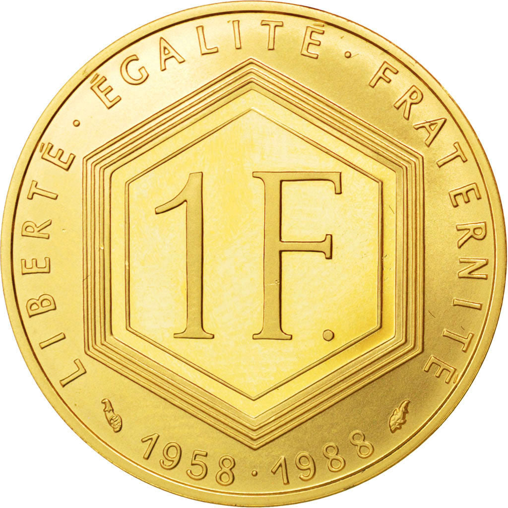 FRANCE, Franc, 1988, KM #979, MS(63), Gold, 24, Gadoury #475, 8.98