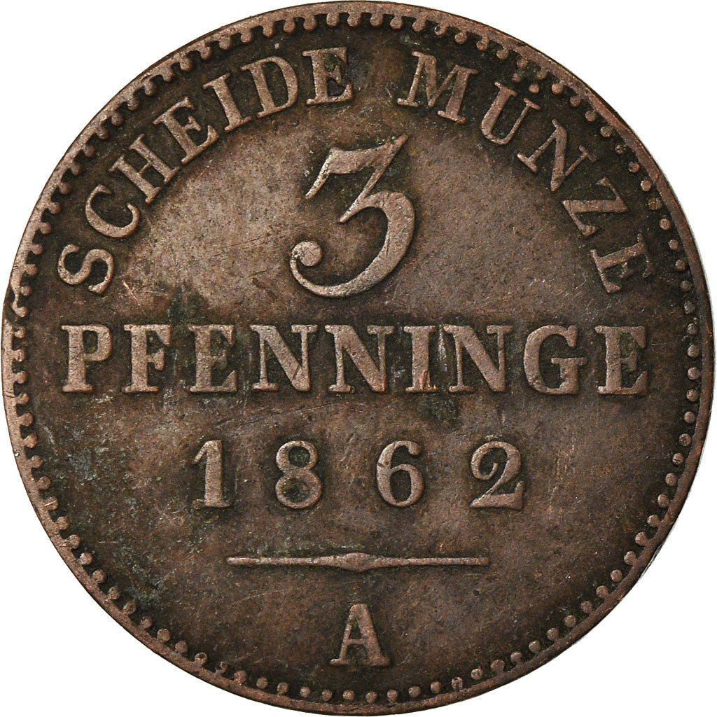 Monnaie, Etats allemands, PRUSSIA, Wilhelm I, 3 Pfennig, 1862, Berlin, TB+