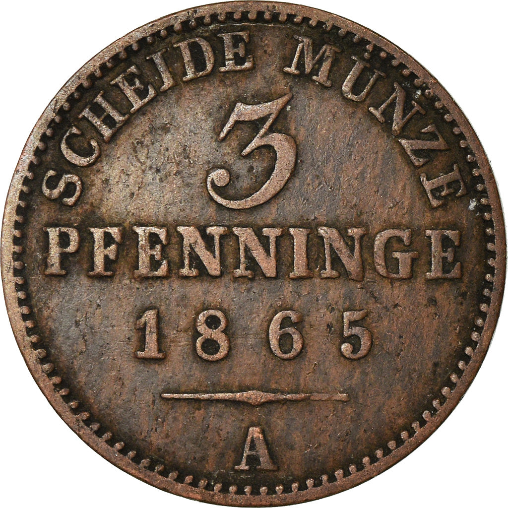 Moneta, Stati tedeschi, PRUSSIA, Wilhelm I, 3 Pfennig, 1865, Berlin, BB, Rame